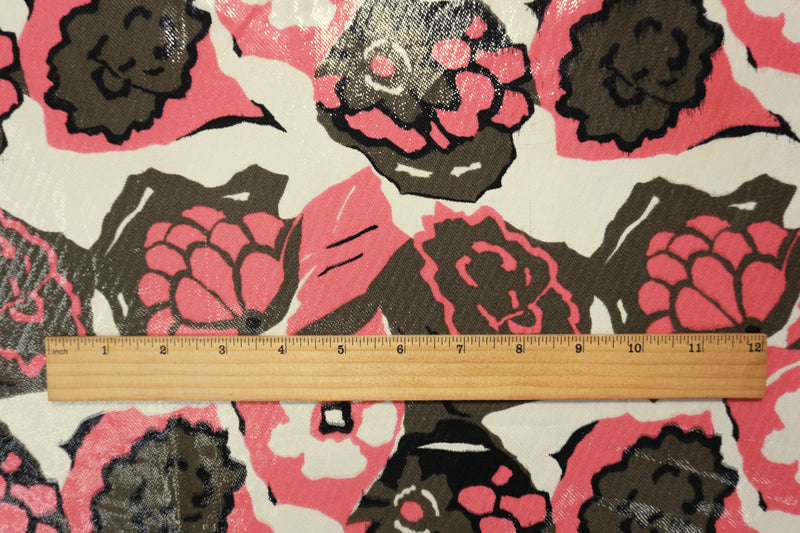 Pink Silk-Poly Floral Printed Satin Woven Fabric