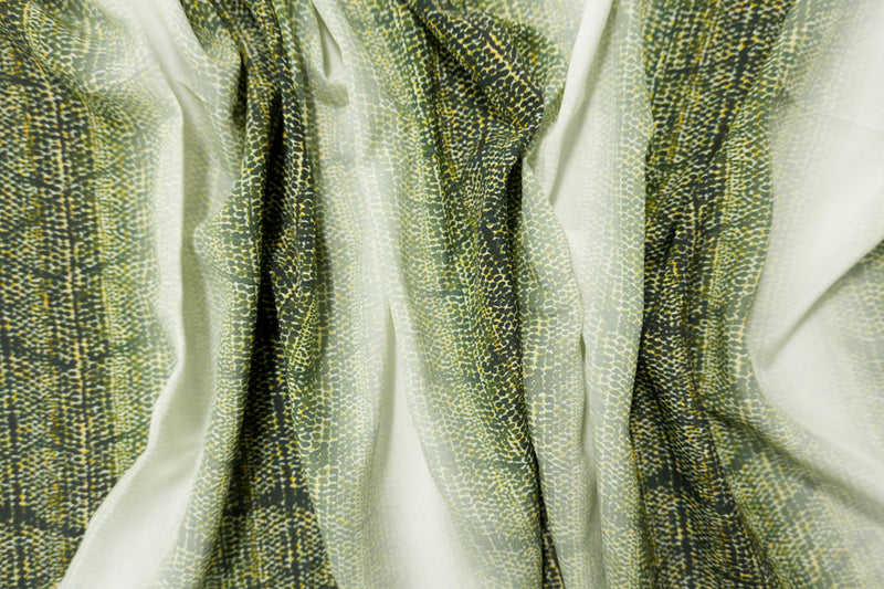 Green Silk Abstract Ombre Printed Crepe De Chine Woven Fabric