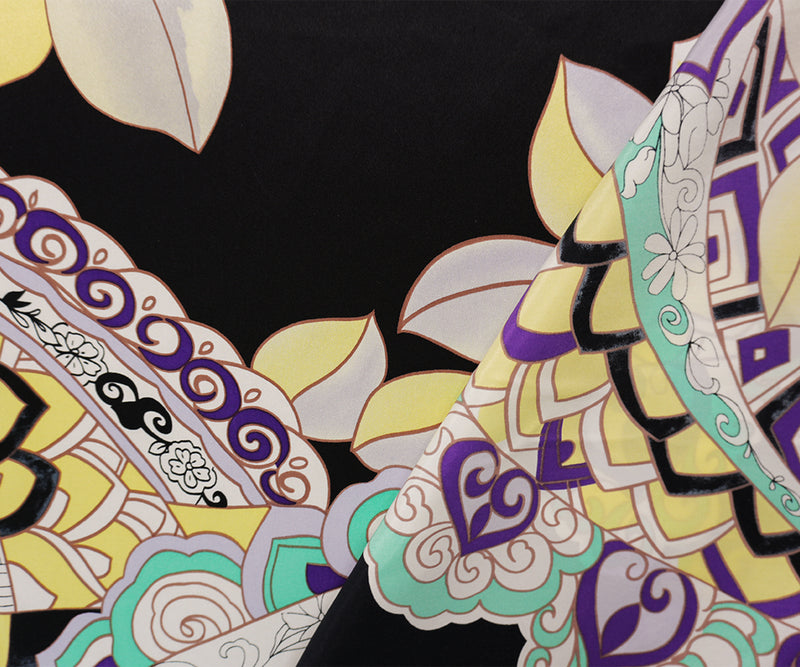 Black Silk Floral Printed Satin Woven Fabric