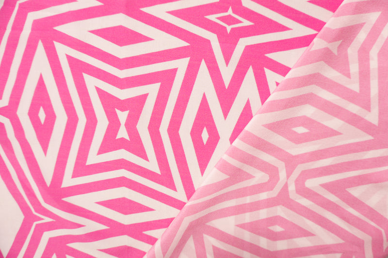 Pink Silk Abstract Geometric Printed Semi Sheer Crepe Woven Fabric