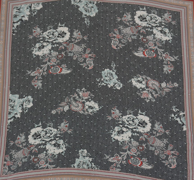 Black Silk Floral PANEL Border Printed Crepe De Chine Fabric
