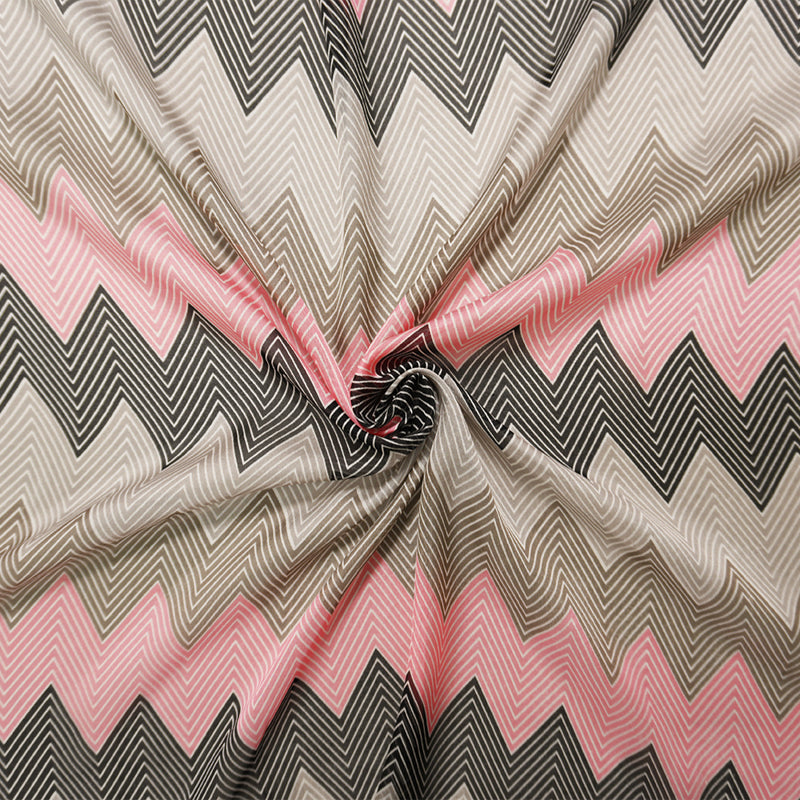 Pink-Gray-Muilti Silk Chevron Printed Chiffon Woven Fabric