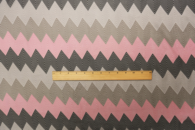Pink-Gray-Muilti Silk Chevron Printed Chiffon Woven Fabric