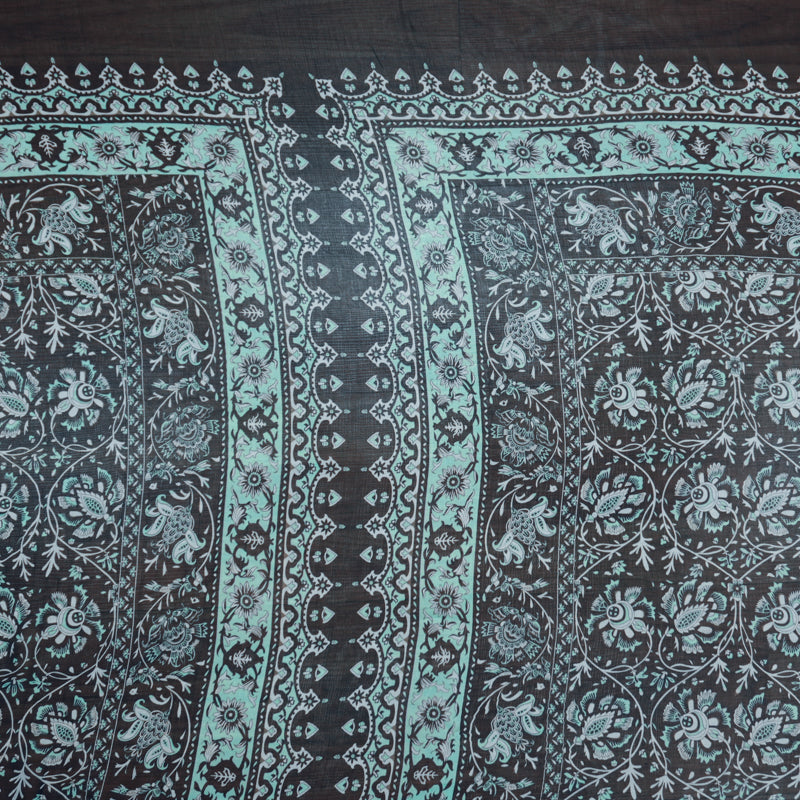 Black Silk Floral Border Printed PANEL Chiffon Woven Fabric