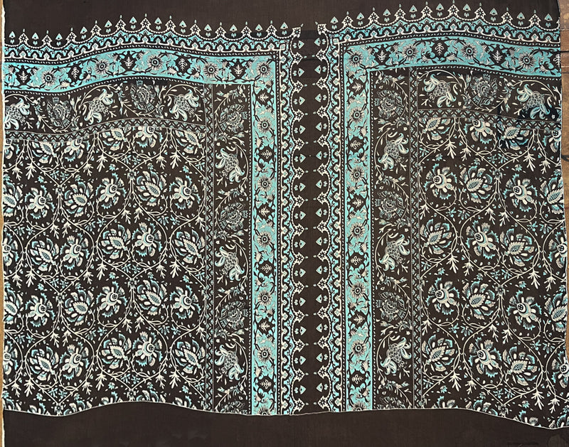 Black Silk Floral Border Printed PANEL Chiffon Woven Fabric