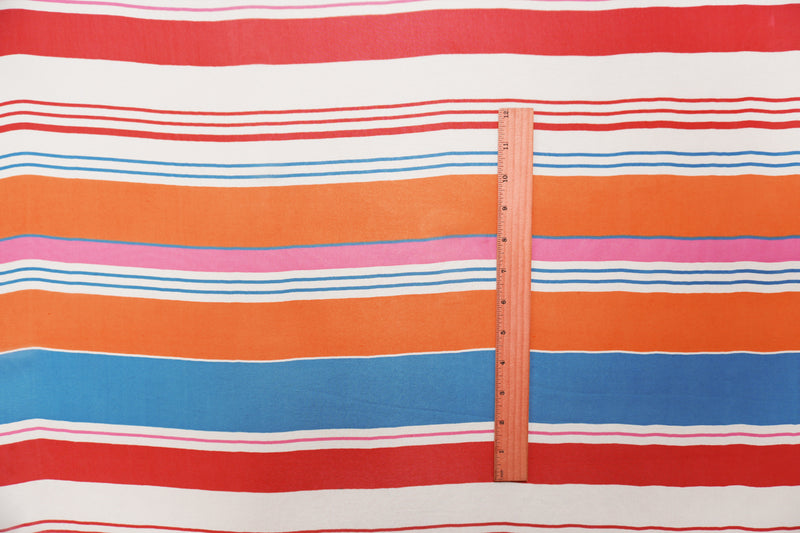 Orange-Multi Silk Stripe Printed Chiffon Woven Fabric