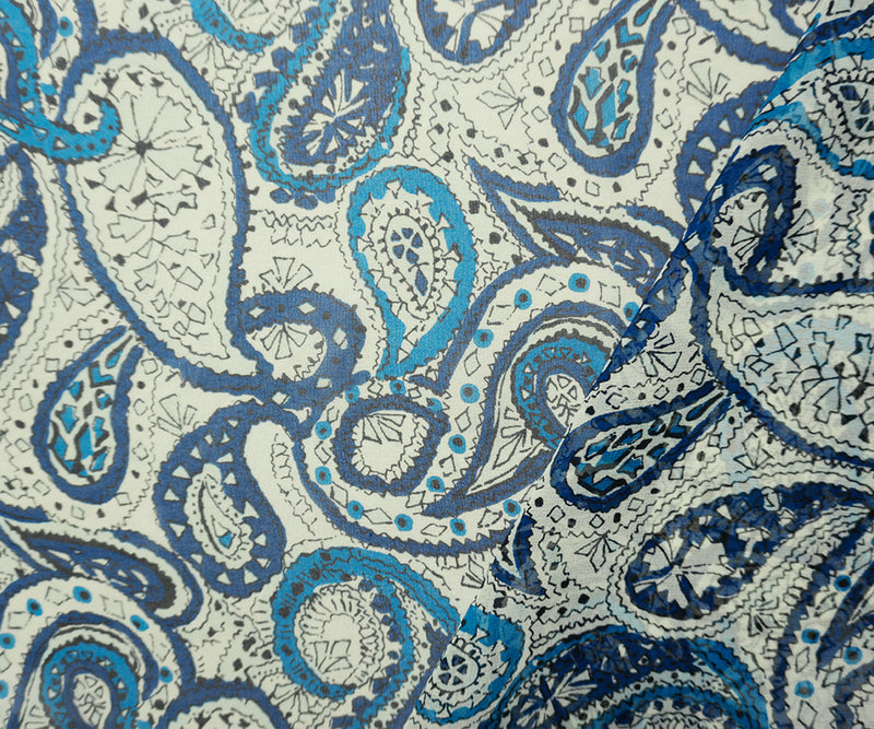 Blue Silk Paisley Printed Chiffon Woven Fabric