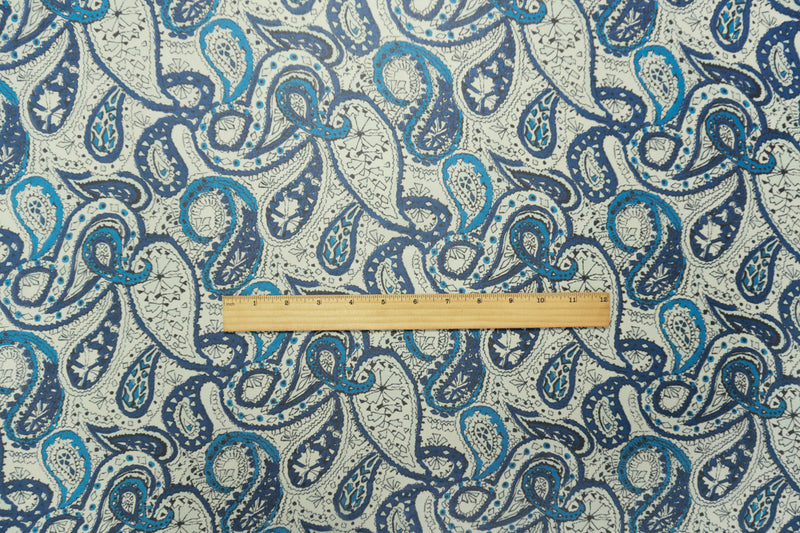 Blue Silk Paisley Printed Chiffon Woven Fabric