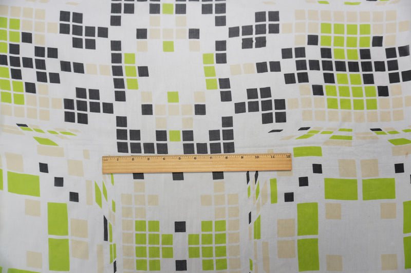 Ivory-Multi Silk Geometric Square Printed Chiffon Woven Fabric