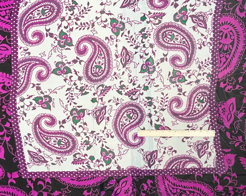 Purple Silk Border Paisley Printed Chiffon PANEL Woven Fabric