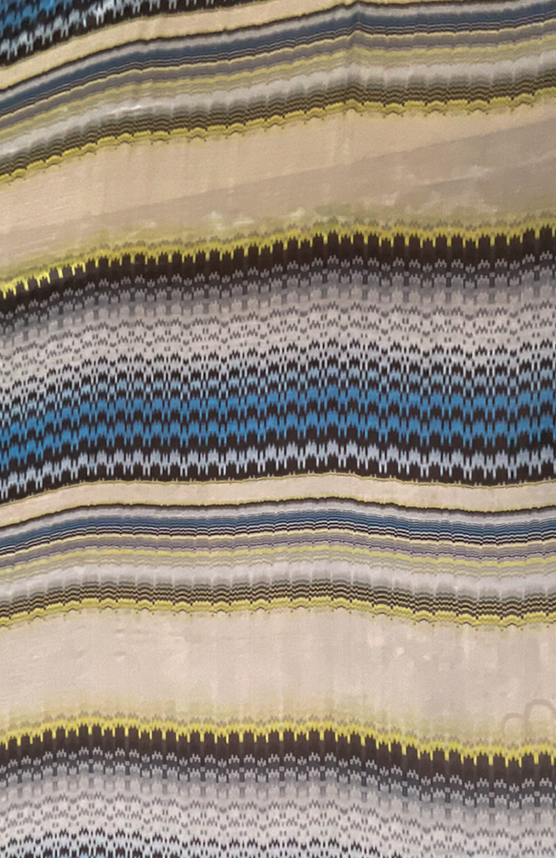 Yellow Silk Abstract Ikat Printed Chiffon Woven Fabric