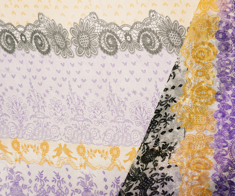 Purple-Multi Silk Floral Lace-Like Printed Chiffon Woven Fabric