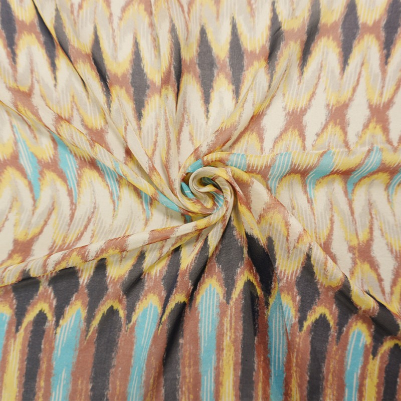 Beige-Multi Silk Ikat Printed Chiffon Woven Fabric