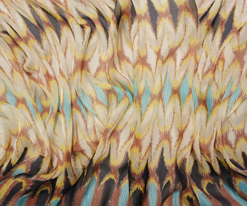 Beige-Multi Silk Ikat Printed Chiffon Woven Fabric