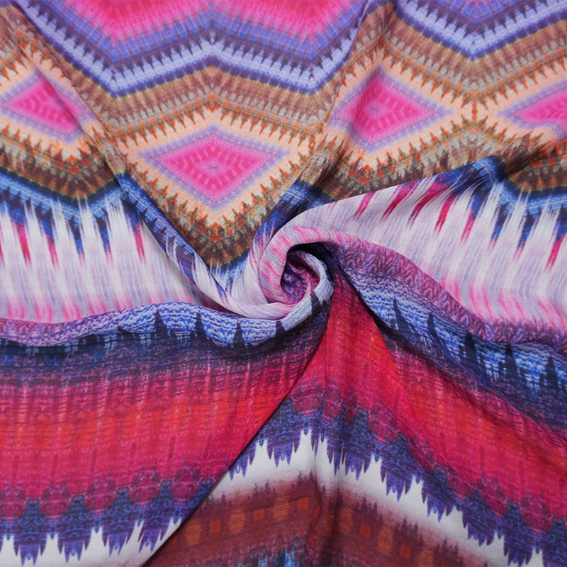 Red-Multi Silk Abstract Printed Chiffon Woven Fabric