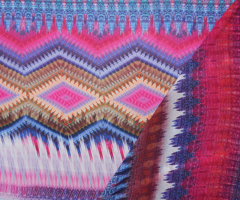 Red-Multi Silk Abstract Printed Chiffon Woven Fabric