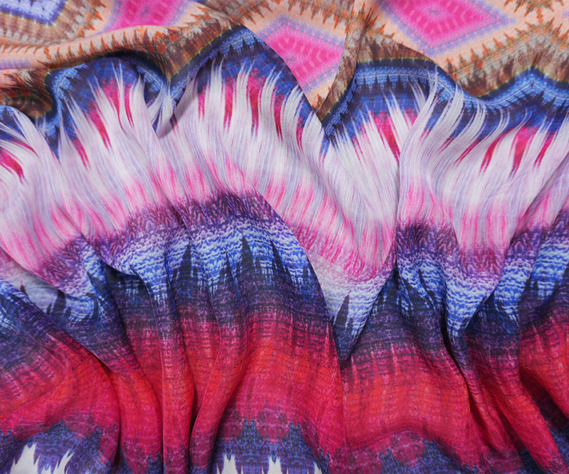 Red-Multi Silk Abstract Printed Chiffon Woven Fabric