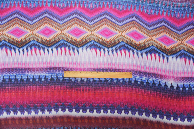 Red-Multi Silk Abstract Printed Chiffon Woven Fabric