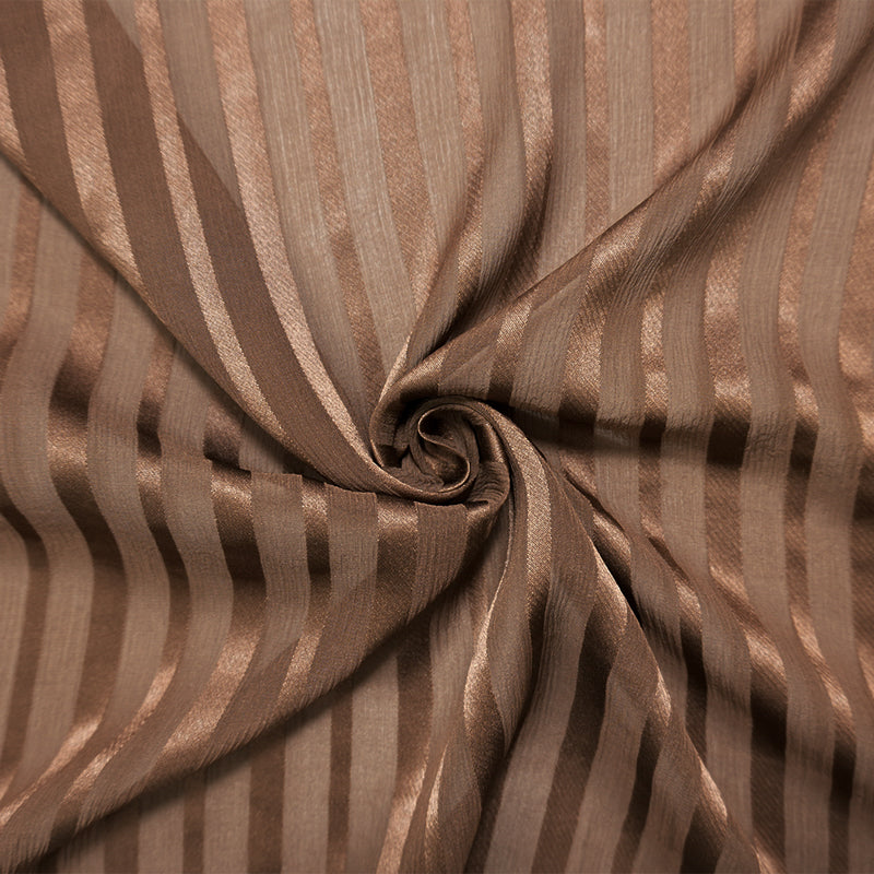 Brown Silk Vertical Stripe Chiffon-Satin Woven Fabric