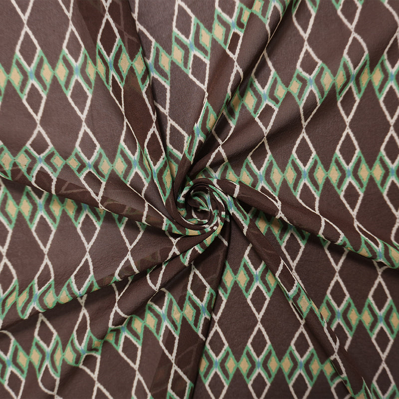 Brown-Multi Silk Diamond Lattice Printed Chiffon Woven Fabric
