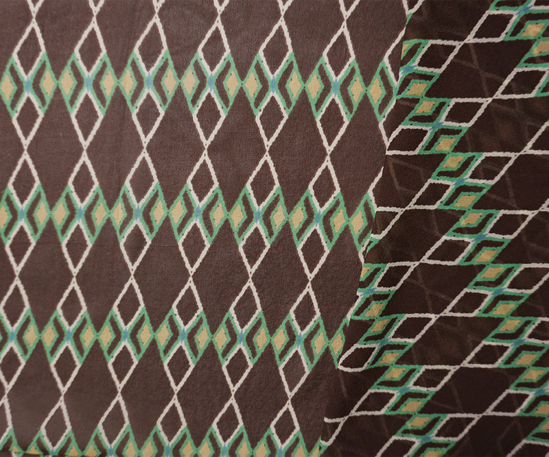 Brown-Multi Silk Diamond Lattice Printed Chiffon Woven Fabric