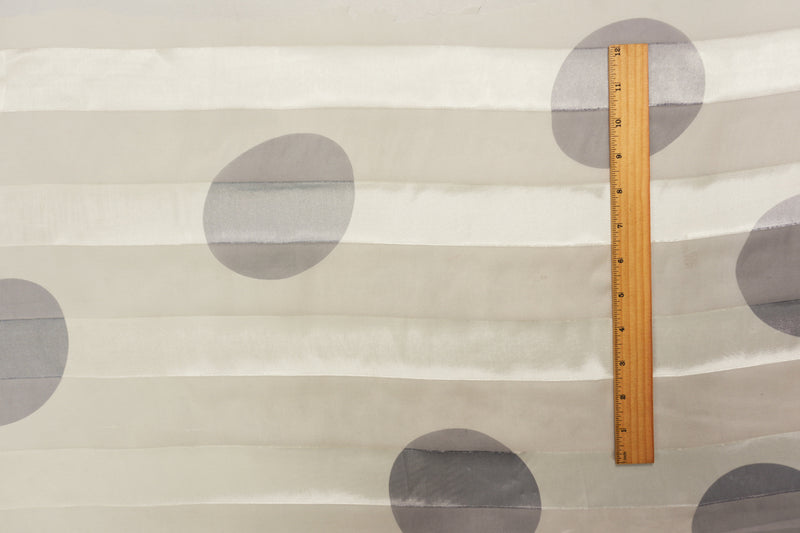 Ivory-Gray Silk-Rayon Circle Stripe Chiffon-Satin Woven Fabric