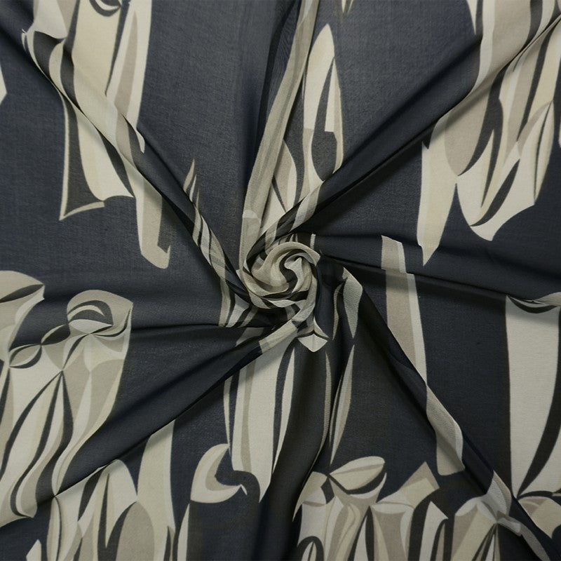 Beige-Multi Silk Abstract Printed Chiffon Woven Fabric