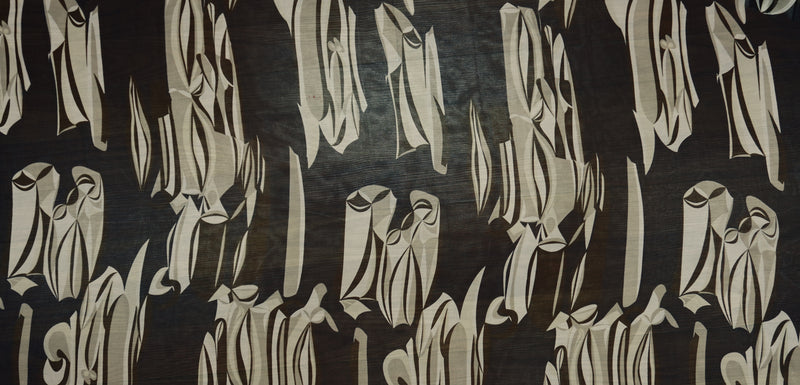 Beige-Multi Silk Abstract Printed Chiffon Woven Fabric
