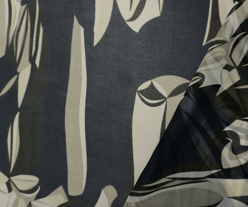 Beige-Multi Silk Abstract Printed Chiffon Woven Fabric