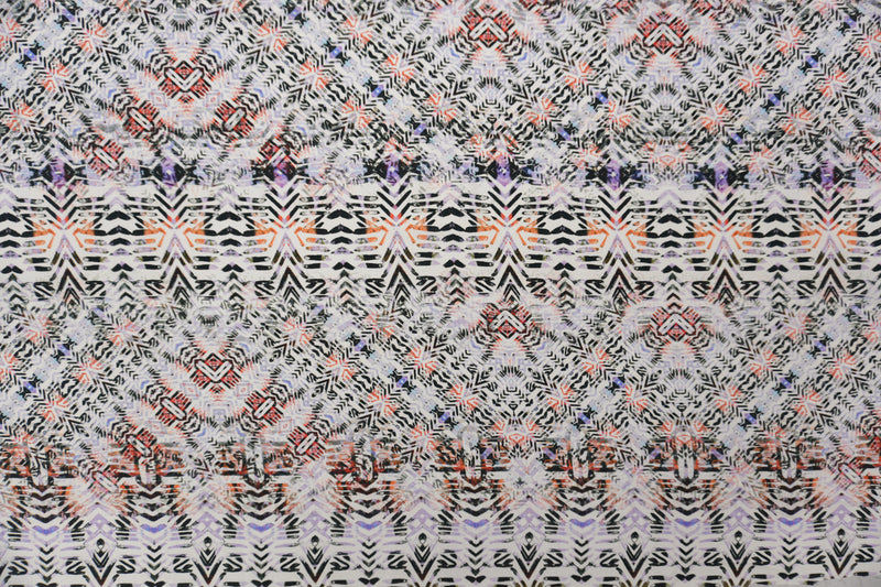 White Silk Abstract Aztec Printed Crepe De Chine Woven Fabric