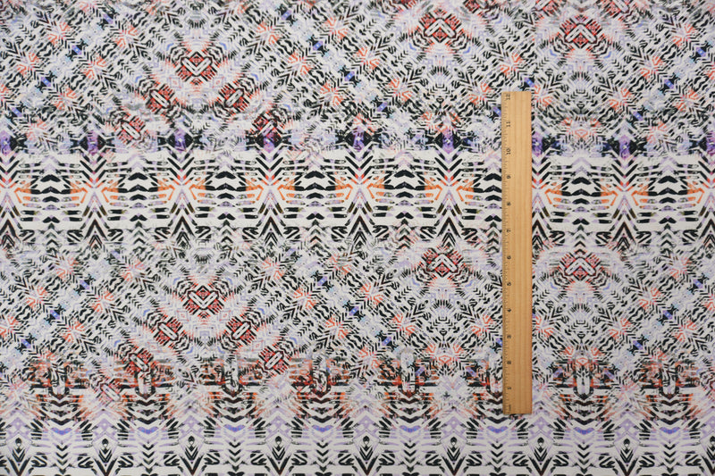 White Silk Abstract Aztec Printed Crepe De Chine Woven Fabric