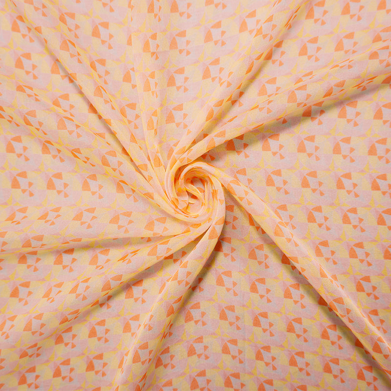 Orange Silk Geometric Printed Chiffon Woven Fabric