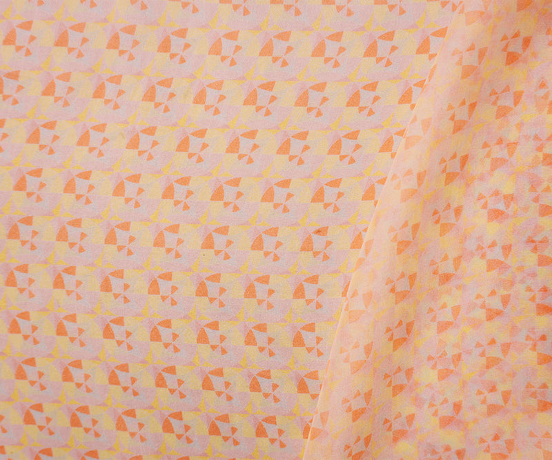 Orange Silk Geometric Printed Chiffon Woven Fabric