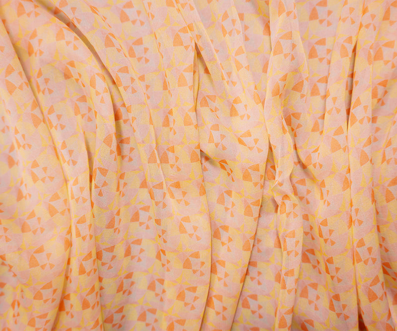 Orange Silk Geometric Printed Chiffon Woven Fabric