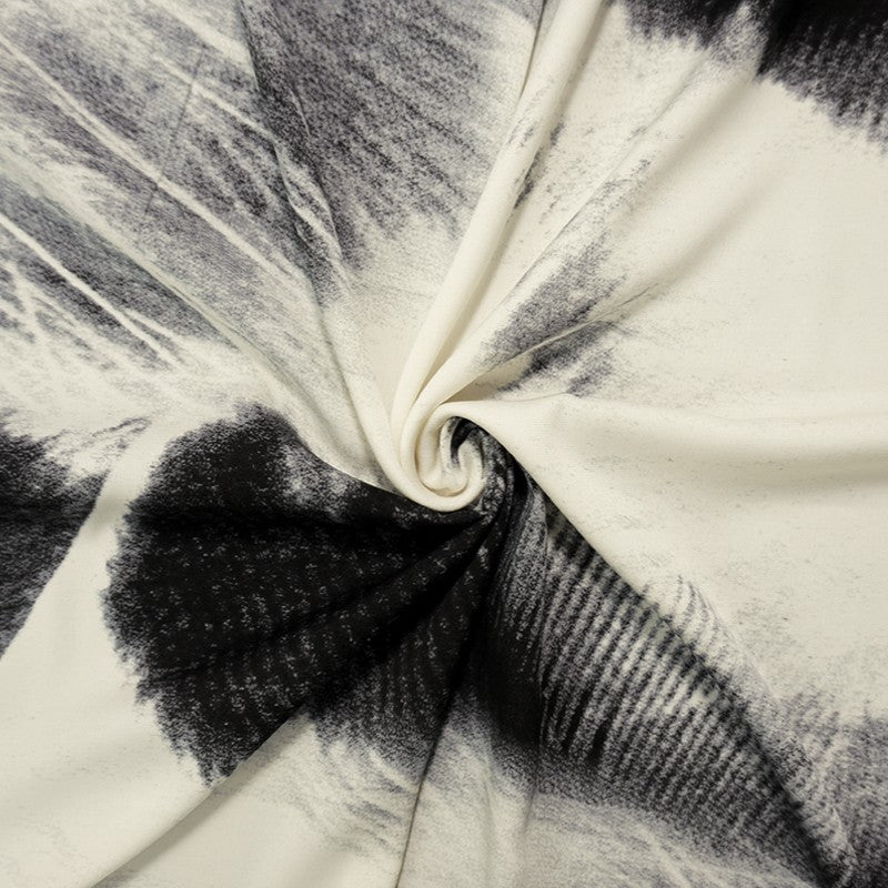 3 YD PC-Black Silk Abstract Printed Stretch Charmeuse Woven Fabric