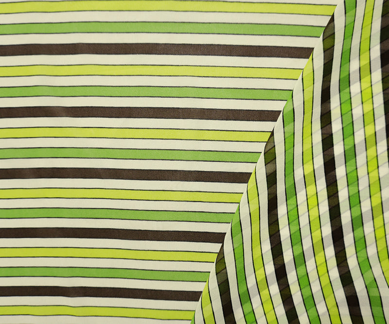 Green-Multi Silk Stripe Printed Chiffon Woven Fabric