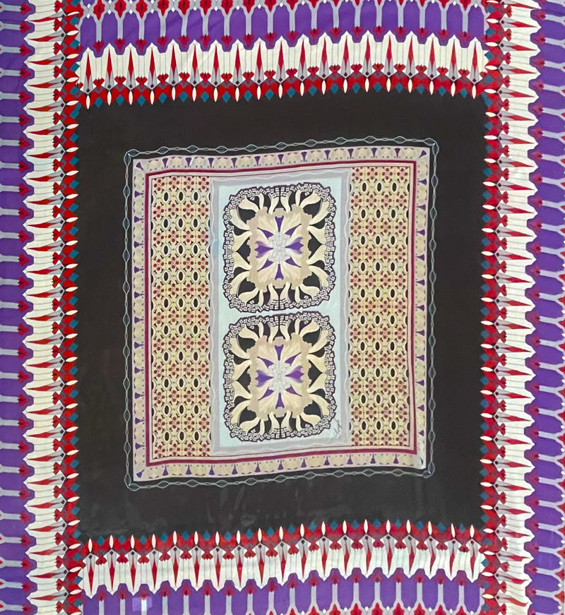 Beige Silk Border Printed PANEL Chiffon Woven Fabric