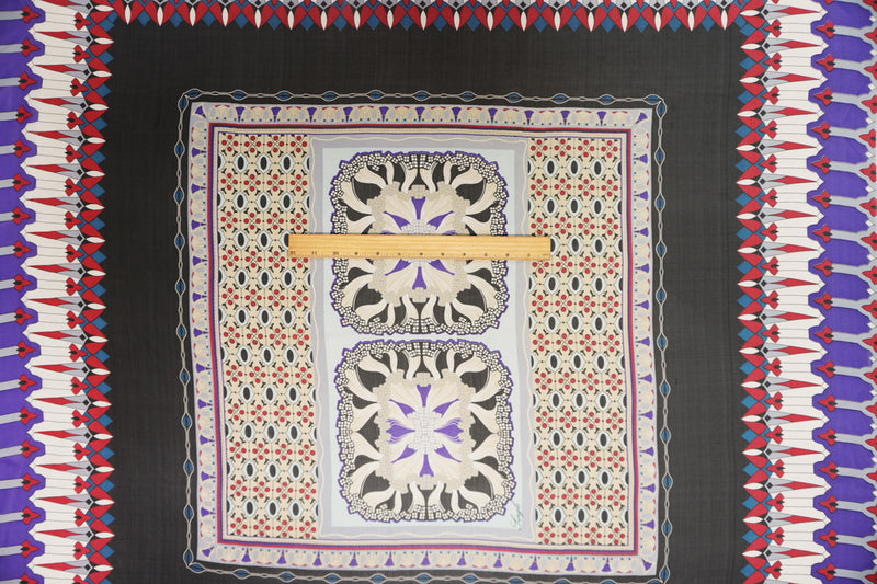 Beige Silk Border Printed PANEL Chiffon Woven Fabric