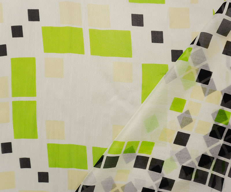 Ivory-Black-Multi Silk Geometric Printed Chiffon Woven Fabric