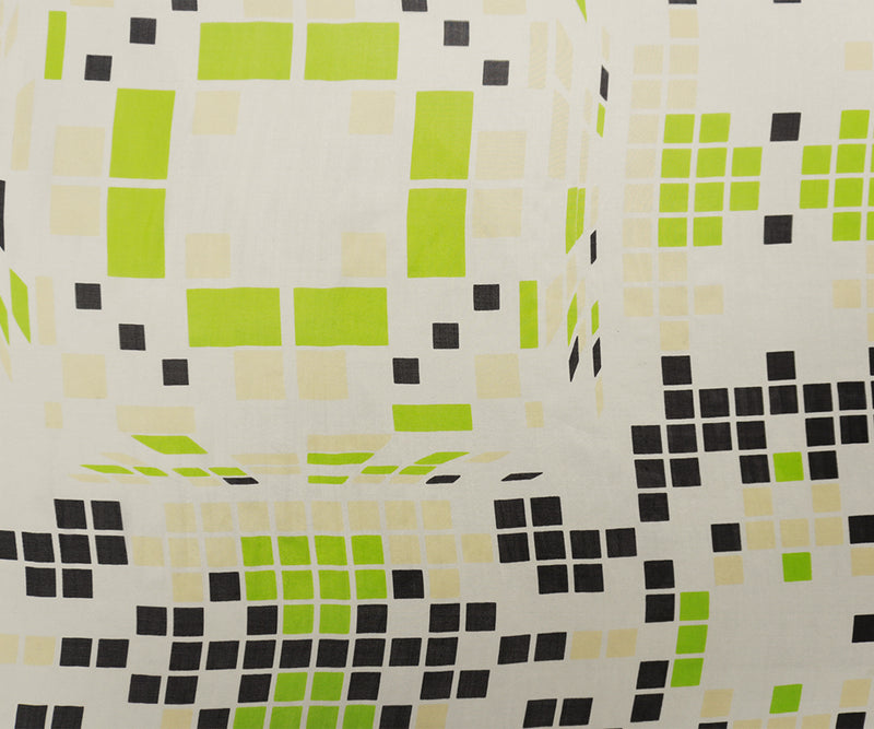 Ivory-Black-Multi Silk Geometric Printed Chiffon Woven Fabric