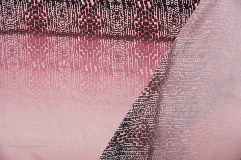 Pink Silk Abstract Ombre Printed Crepe De Chine Woven Fabric