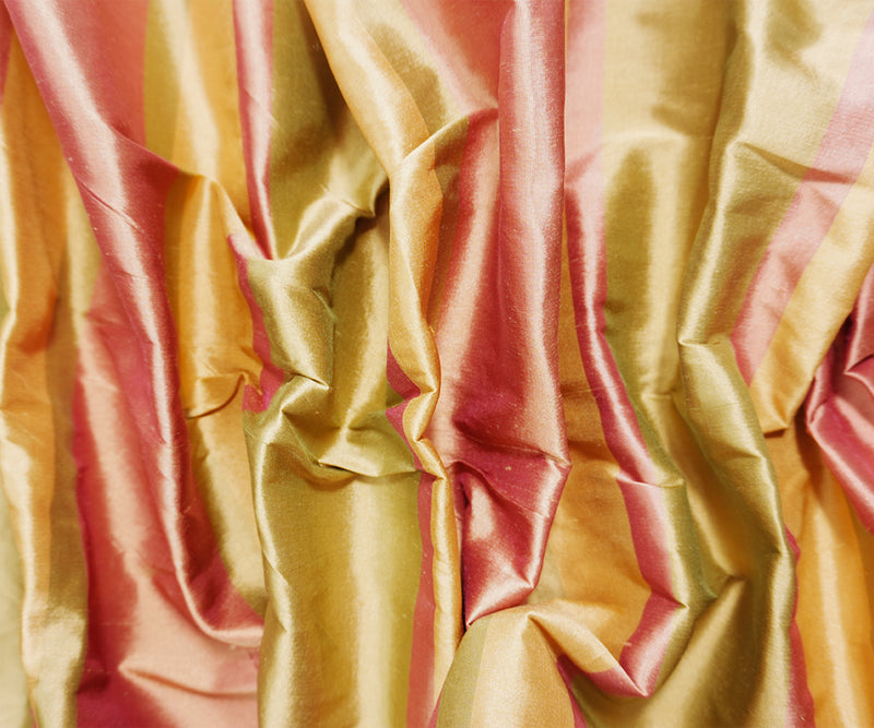 Gold Silk Stripe Taffeta Woven Fabric