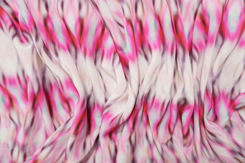 Pink Silk Tie Dye Printed Crepe De Chine Woven Fabric