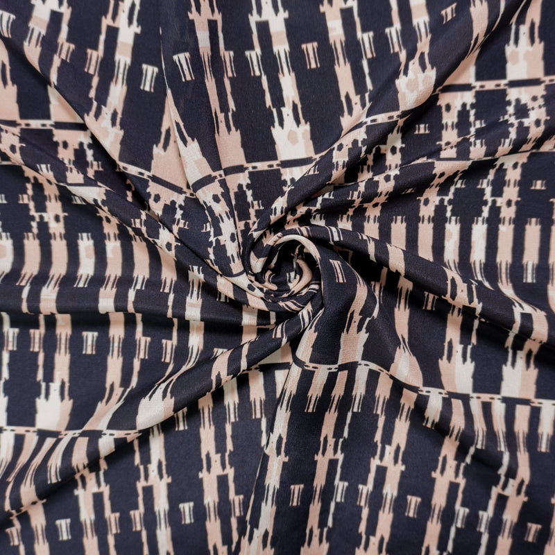 Black Silk Abstract Printed Crepe De Chine Woven Fabric