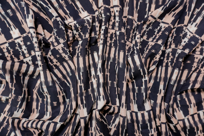 Black Silk Abstract Printed Crepe De Chine Woven Fabric