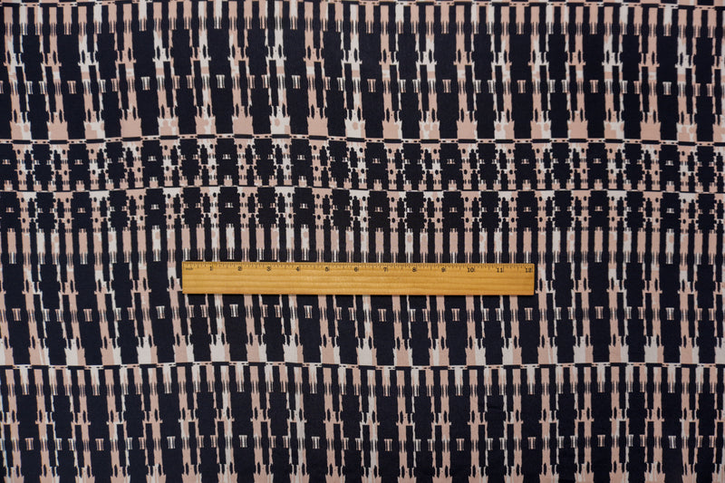 Black Silk Abstract Printed Crepe De Chine Woven Fabric