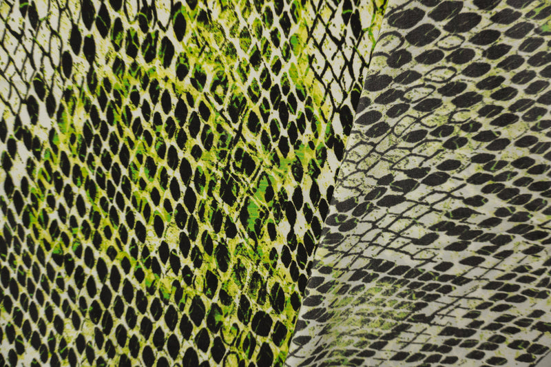 Green Silk Reptile Printed Crepe De Chine Woven Fabric