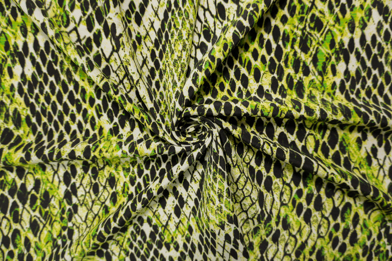 Green Silk Reptile Printed Crepe De Chine Woven Fabric