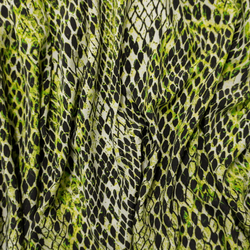 Green Silk Reptile Printed Crepe De Chine Woven Fabric