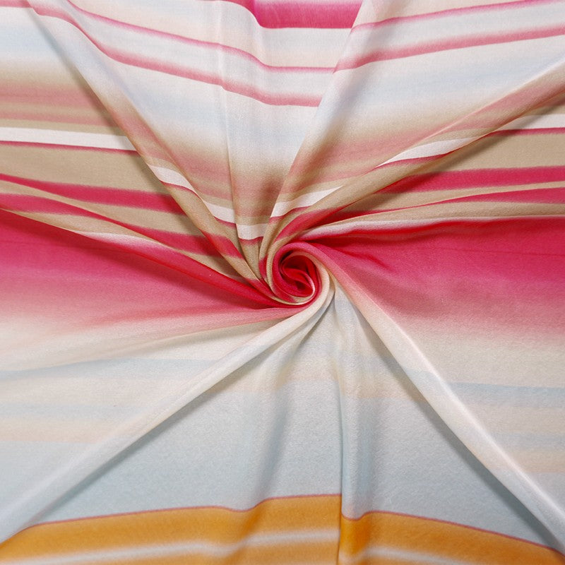 Pink-White-Multi Silk Ombre Stripe Printed Chiffon Woven Fabric
